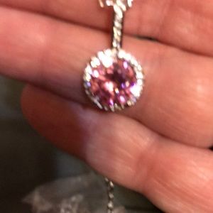 18k gold filled pink topaz zirconia necklace NEW